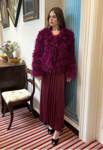 Vintage Style Ladies Purple Feather Long Sleeve Jacket