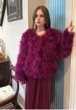 Vintage Style Ladies Purple Feather Long Sleeve Jacket