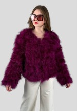 Vintage Style Ladies Purple Feather Long Sleeve Jacket