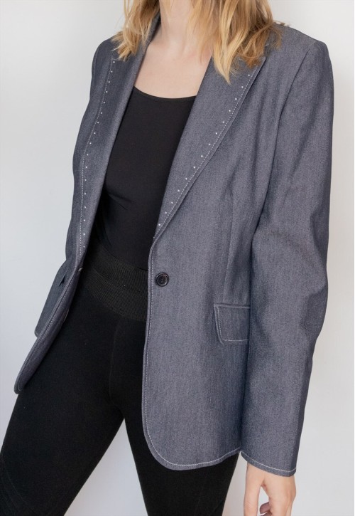 Rhinestone denim blazer jacket