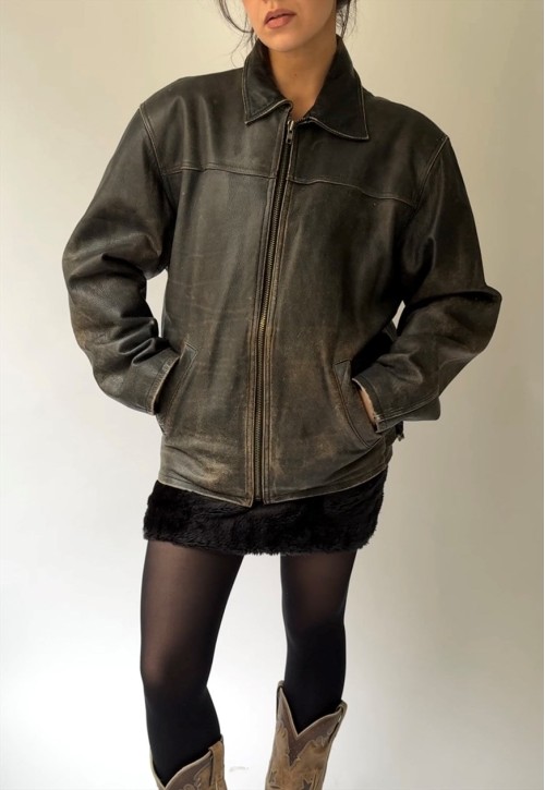 Vintage Lightweight Distressed Brown Leather Jacket