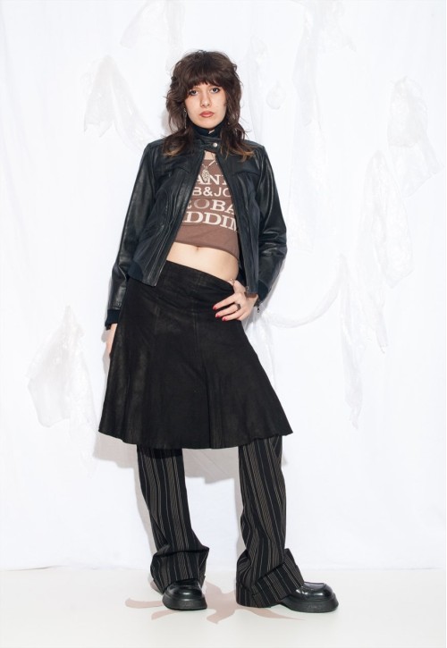 Vintage Y2K Racing Leather Jacket in Black