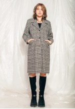 Vintage Coat 90s Long Wool Jacket in Grey Plaid