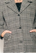 Vintage Coat 90s Long Wool Jacket in Grey Plaid