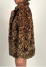 Vintage Soft 00s GAP Brown and Black Leopard Print Faux Fur Coat