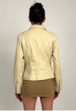 Vintage 00s Cream Ribbed Genuine Leather Biker Jacket